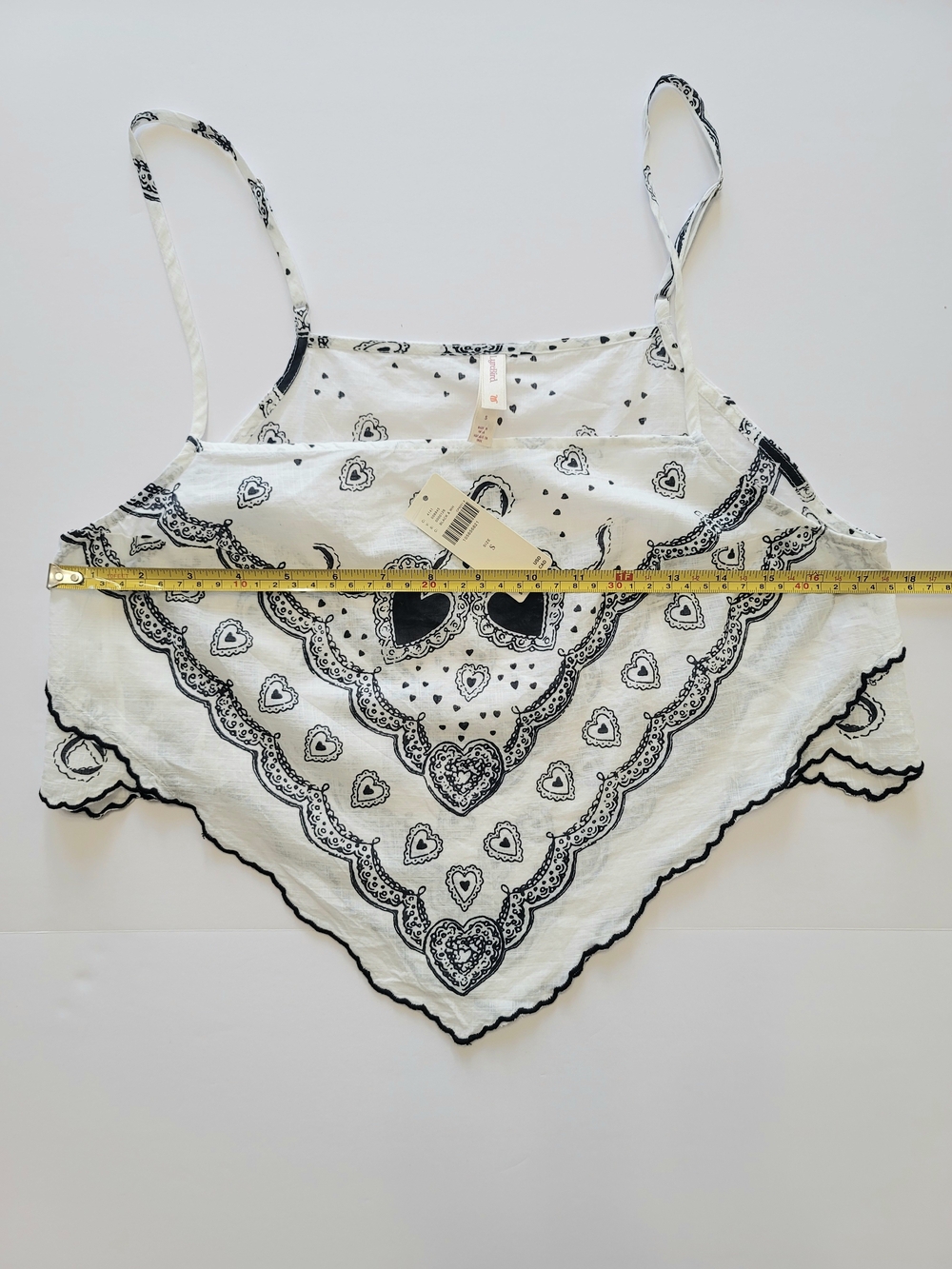 Anthropologie LyreBird Scalloped Hem Bandana Cami Top, Black White S Festival - Picture 7 of 10